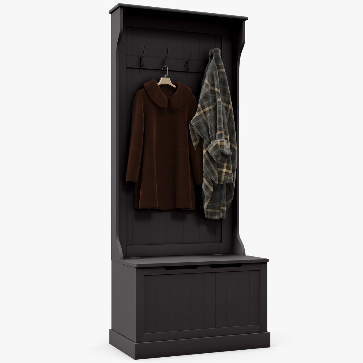 HOMCOM 28' 3-In-1 Entryway Hall Tree with Storage Bench, Coat Rack with Four Hooks and Shoe Storage, Black - Grand Goldman Shop