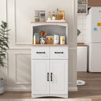 Wooden Kitchen Cabinet White Pantry Storage Microwave Cabinet with Storage Drawer - Grand Goldman Shop