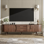 Mid-Century Modern TV Stand for 80' TV, Entertainment Center with Storage in Dark Brown, Solid Wood and MDF Construction, 70.8' L x 15.5' W x 18.1' H - Grand Goldman Shop