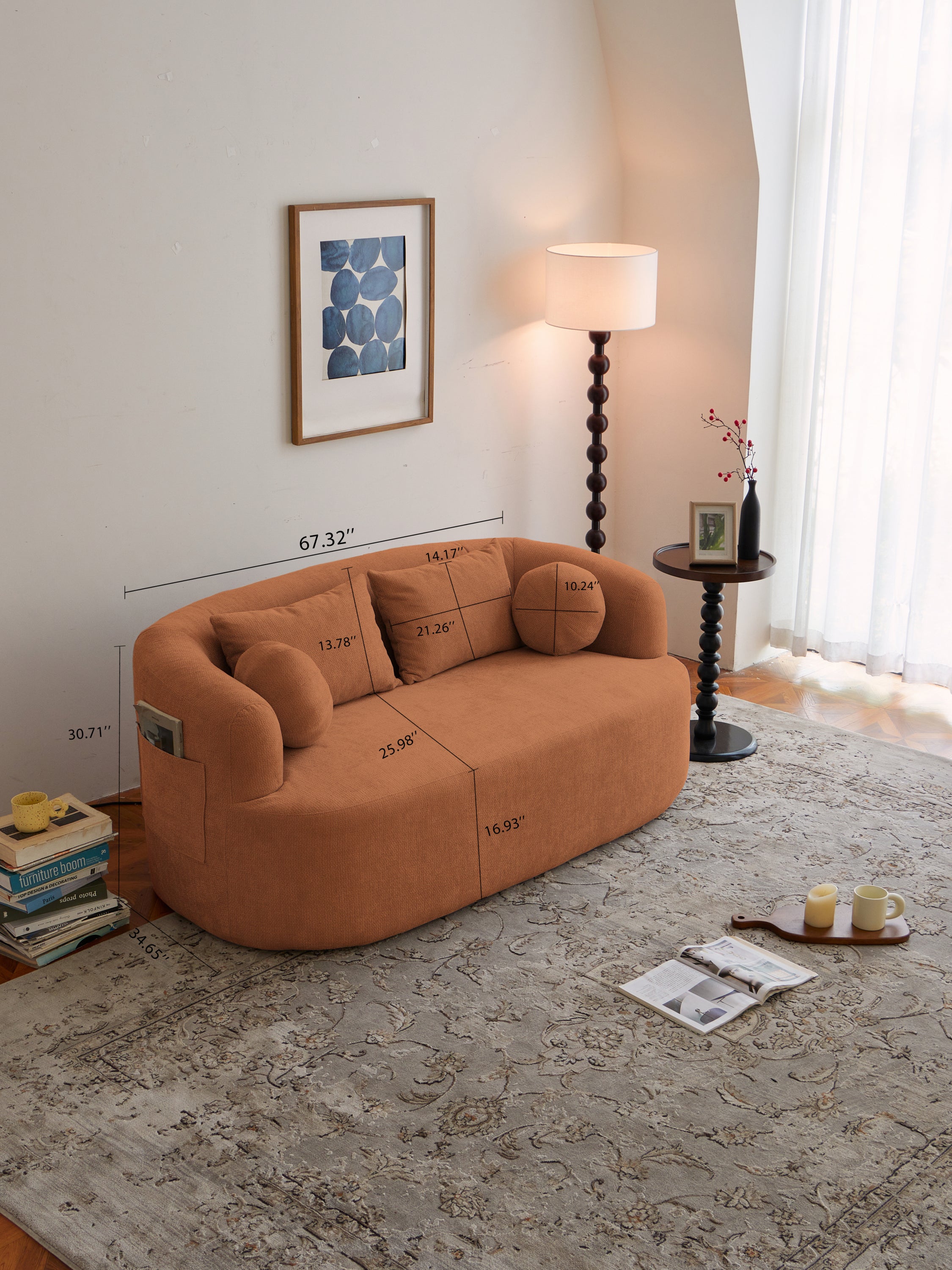 Sofa-in-a-Box, Memory Foam 2-Seater Couch, No Installation & Easy to Transport, Deep Seat Modern Sofa with chenille Fabric, Couch for Living Room, Bedroom, Apartment, Home Office,Orange - Grand Goldman Shop