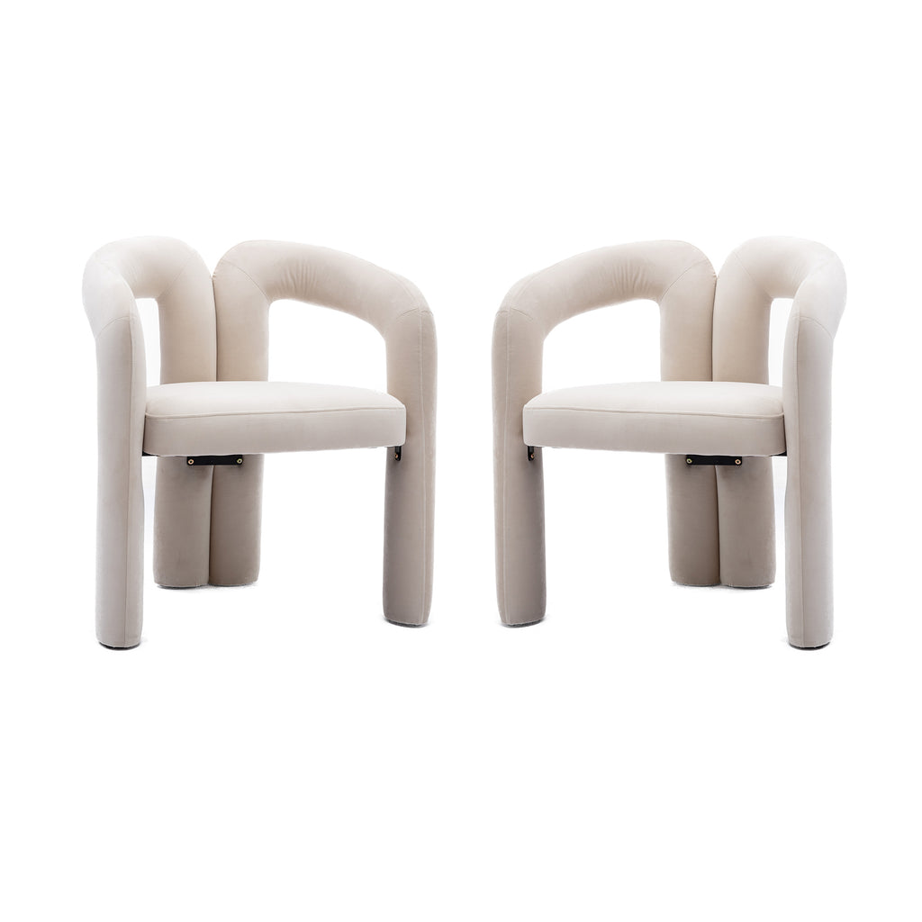 Contemporary Designed Velvet Fabric Upholstered Accent/Dining Chair /Barrel Side Chairs Kitchen Armchair for Living Room set of 2 (Beige Velvet) - Grand Goldman Shop