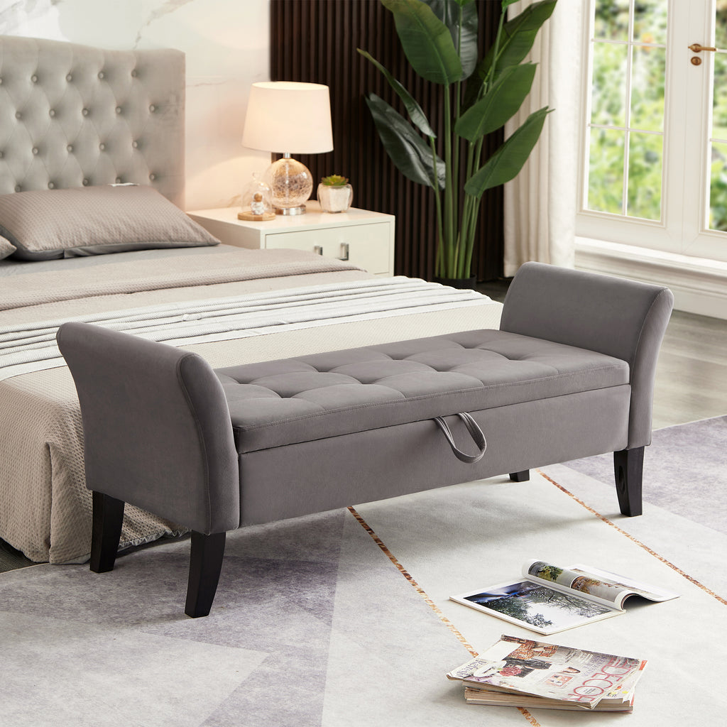 51.5' Bed Bench with Storage Grey Velvet - Grand Goldman Shop