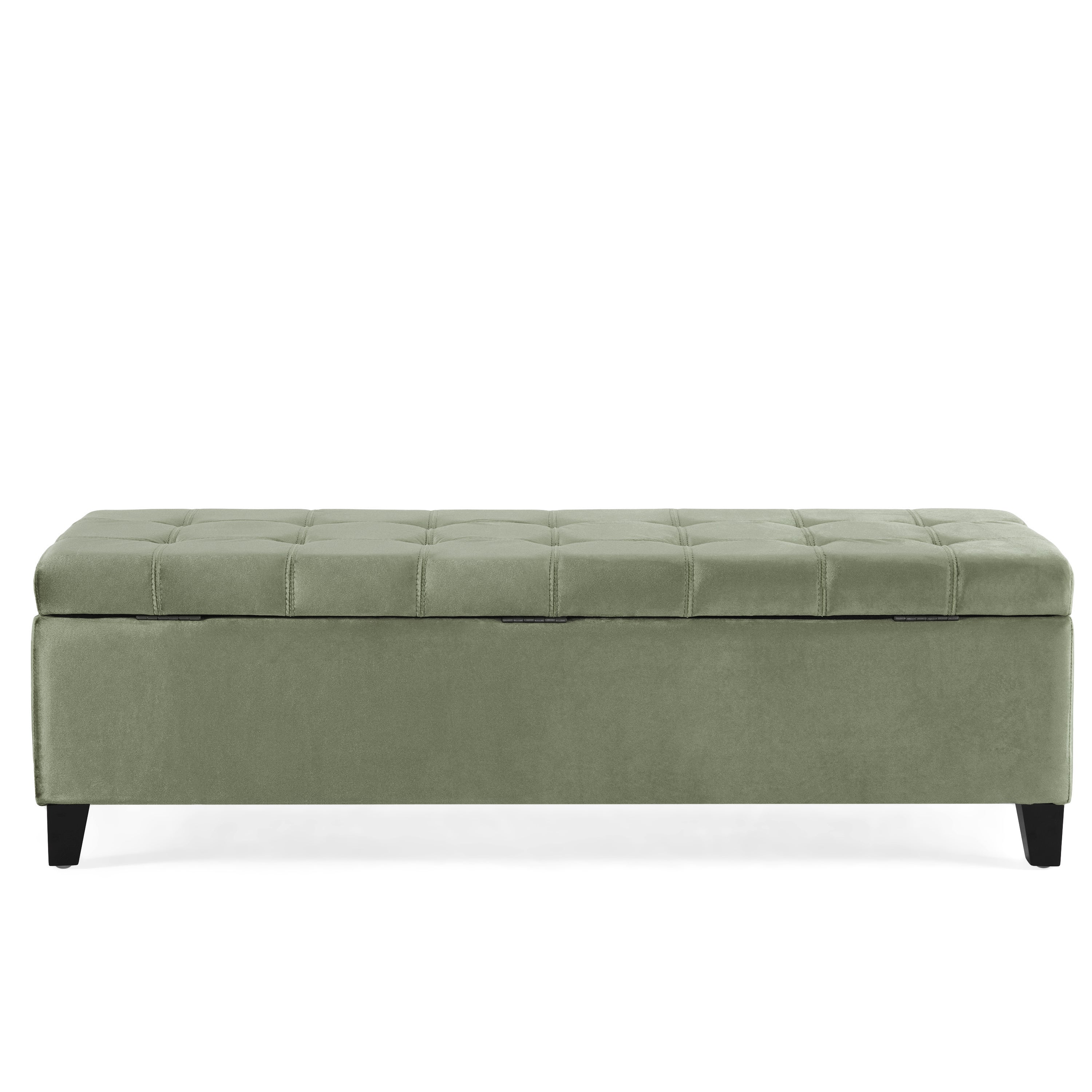 Wendover Elegant Velvet Tufted Storage Bench with Lift-Up Top and Birch Wood Legs - Grand Goldman Shop