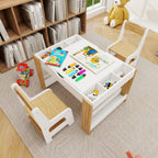 Kids 2 in 1 Play Table & 2 Chairs Set,with 7 Storage Compartments,Compatible with LEGO Building Block,Modern Activity Learnin