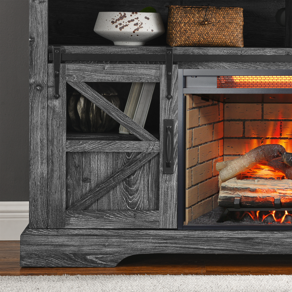 60 Inch Electric Fireplace Entertainment Center With Door Sensor-Dark Rustic Oak - Grand Goldman Shop
