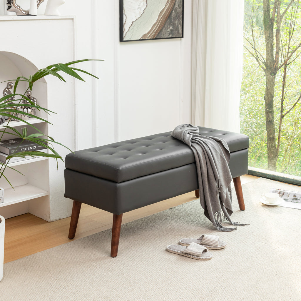 Storage Bench with Storage Bench for Bedroom End of Bed Bench Foot of Bed Bench Entryway Bench Storage Ottoman Bench 43.3' W x 17.7' Dark Grey Leather Bench - Grand Goldman Shop