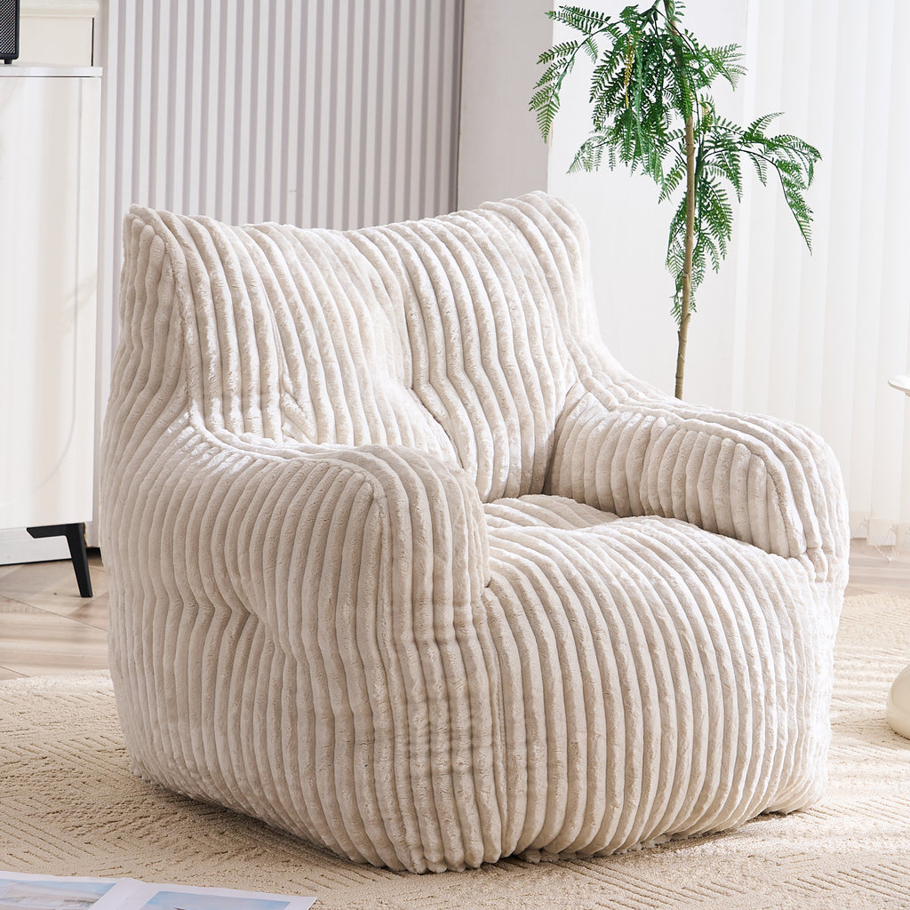 010-Soft Fluffy Corduroy Fabric Bean Bag Chair Filled With Memory Sponge,Beige - Grand Goldman Shop