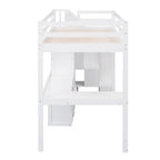 White Twin Size Loft Bed with L-Shaped Desk, Drawers, Cabinet, and Storage Staircase - Pine Wood & MDF - Grand Goldman Shop