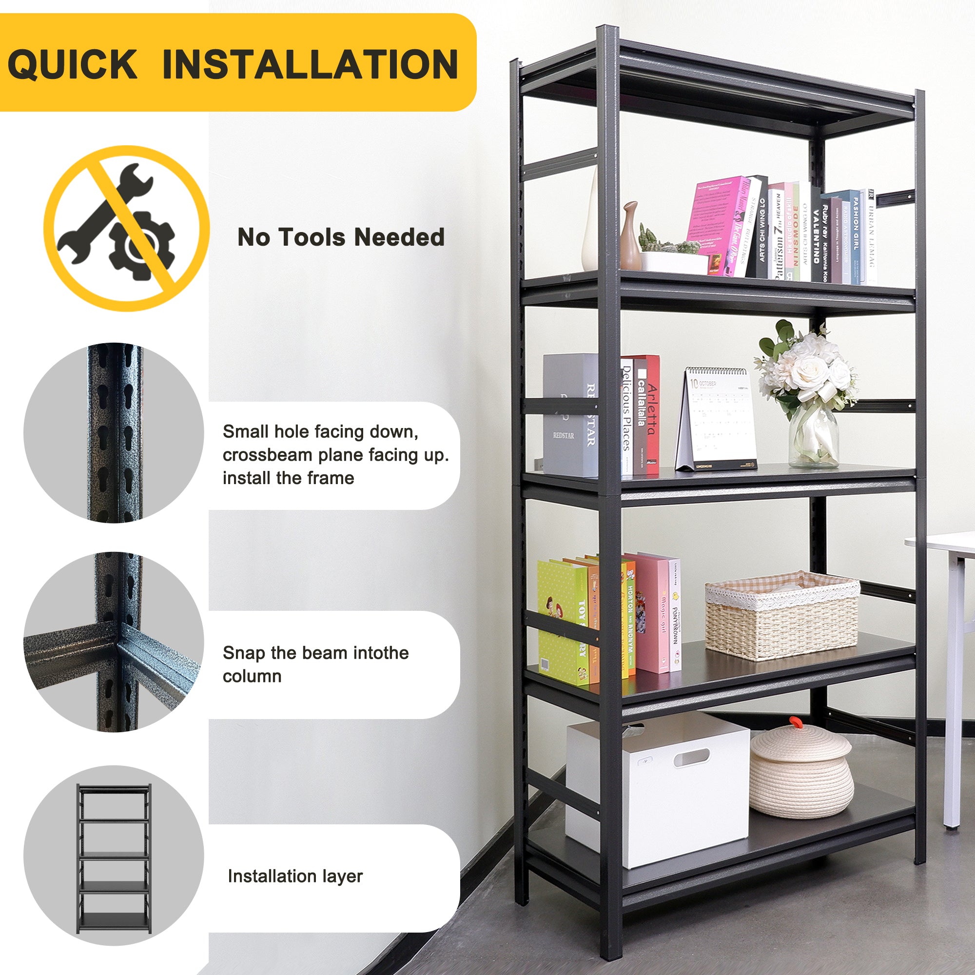 Storage Shelves 5 Tier Heavy Duty Metal Shelving Unit Adjustable Shelving Units and Storage Rack Kitchen Garage Shelf H72 * W35.4 * D15.7 - Grand Goldman Shop