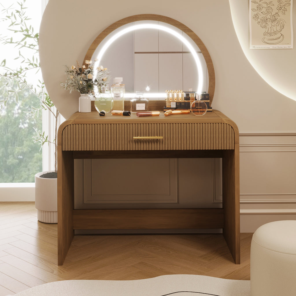 39' Makeup Vanity Table with Mirror Touch Screen Lighted Mirror, Dressing Table with Drawer for Bedroom, Espresso - Grand Goldman Shop