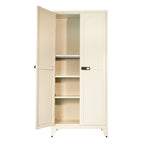 71'' 2 Shapely Doors Cabinet with Lock, Metal Storage Cabinet with Doors and Adjustable Shelves, for Bedroom, Living Room, Kitchen (Beige) - Grand Goldman Shop