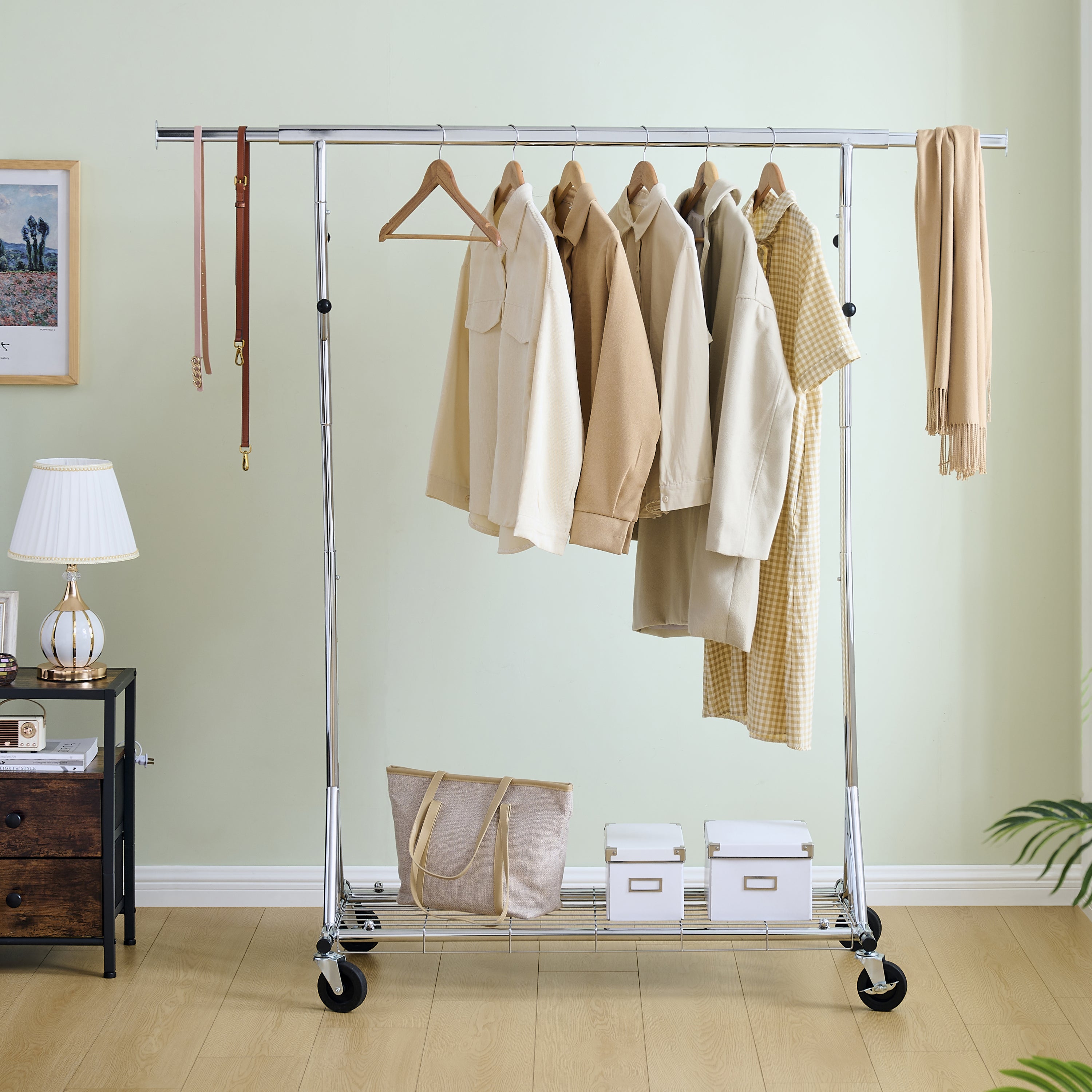 Clothes Rack Heavy Duty Clothing Rack 600LBS Rolling Clothes Racks for Hanging Clothes,  Commercial Garment Rack Heavy Duty Clothes Rack Collapsible ＆ Portable Clothing Rack with Wheels - Grand Goldman Shop