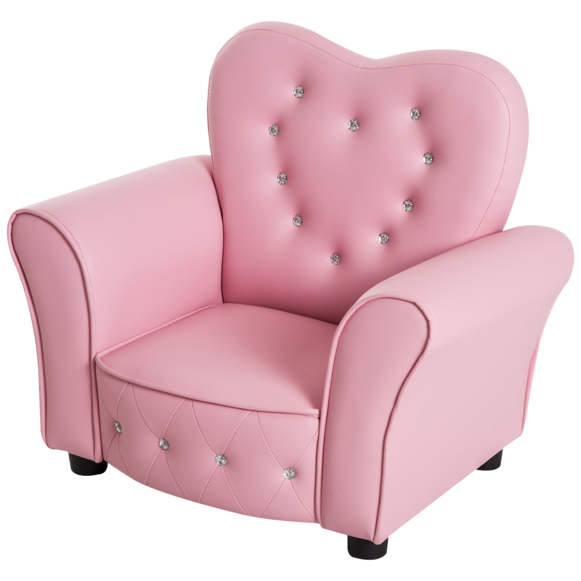 Qaba Kids Sofa Toddler Tufted Upholstered Sofa Chair Princess Couch Furniture with Diamond Decoration for Preschool Child, Pi