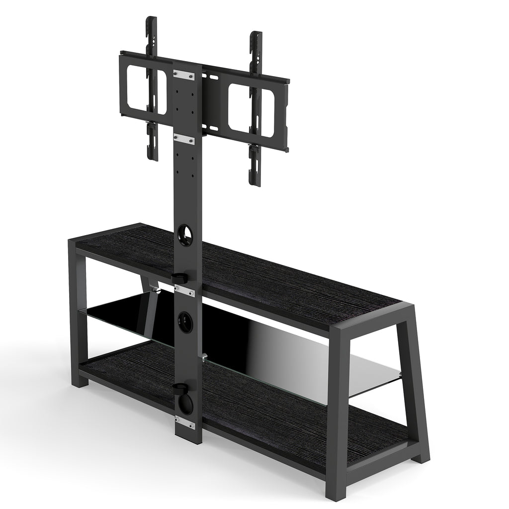 Wooden Storage TV Stand Black Tempered Glass Height Adjustable Universal Swivel Entertainment Center With Mount TV Stand,black - Grand Goldman Shop