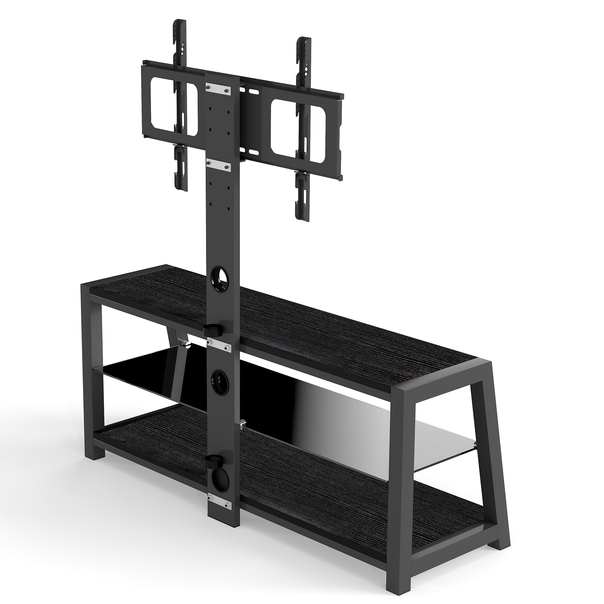 Wooden Storage TV Stand Black Tempered Glass Height Adjustable Universal Swivel Entertainment Center With Mount TV Stand,black - Grand Goldman Shop