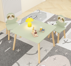 Kids Table and Chair Set with 2 Cute Sloth Chairs, Wooden Toddler Activity Table, Cute Animal Design Play & Study Set for Pla