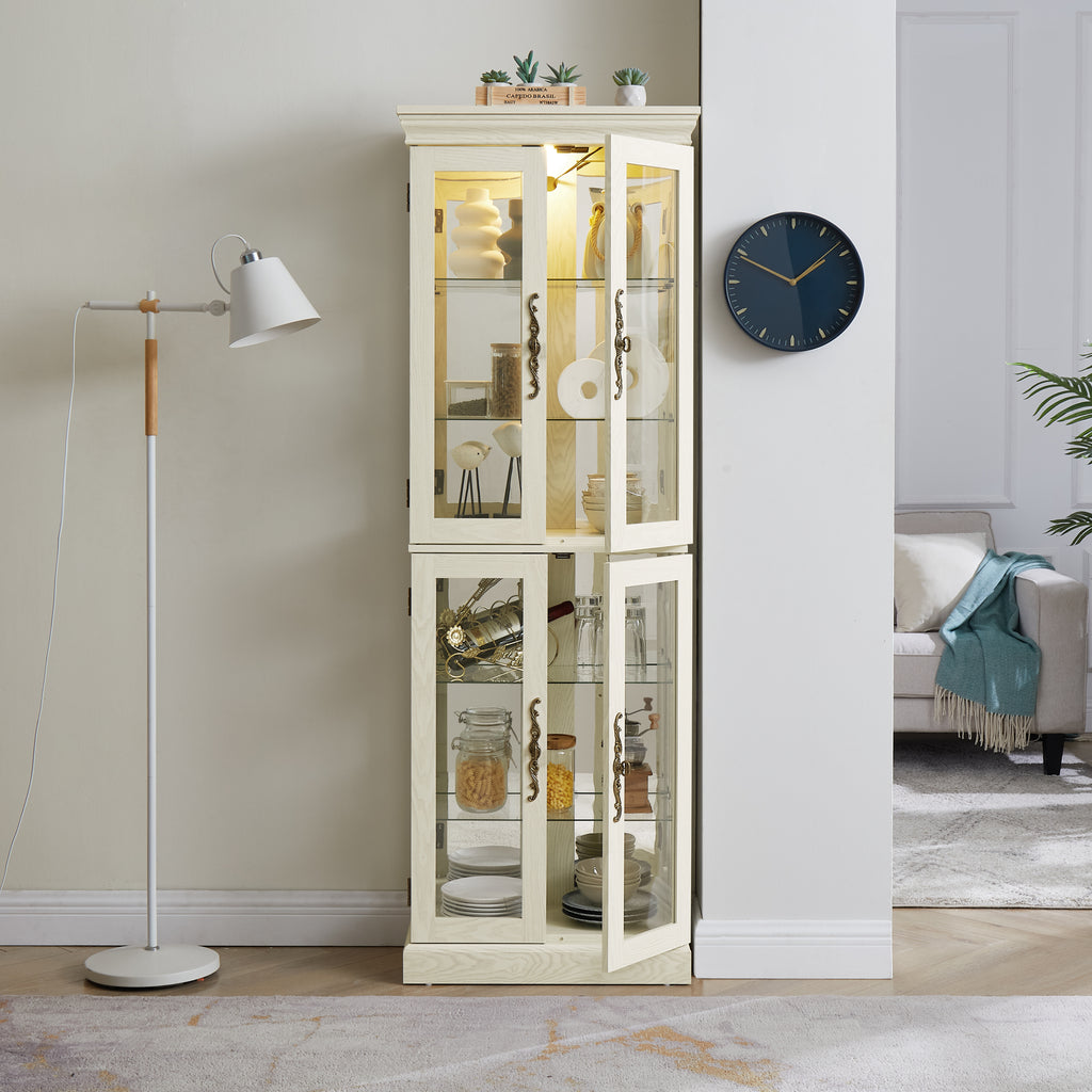 Lighted Glass Curio Display Cabinet,Display Cabinet,Glass Storage Cabinet Glass Wine cabinet Wood Frame Toy Display for Living Room, Kitchen, Pantry light bulb included Antique white - Grand Goldman Shop