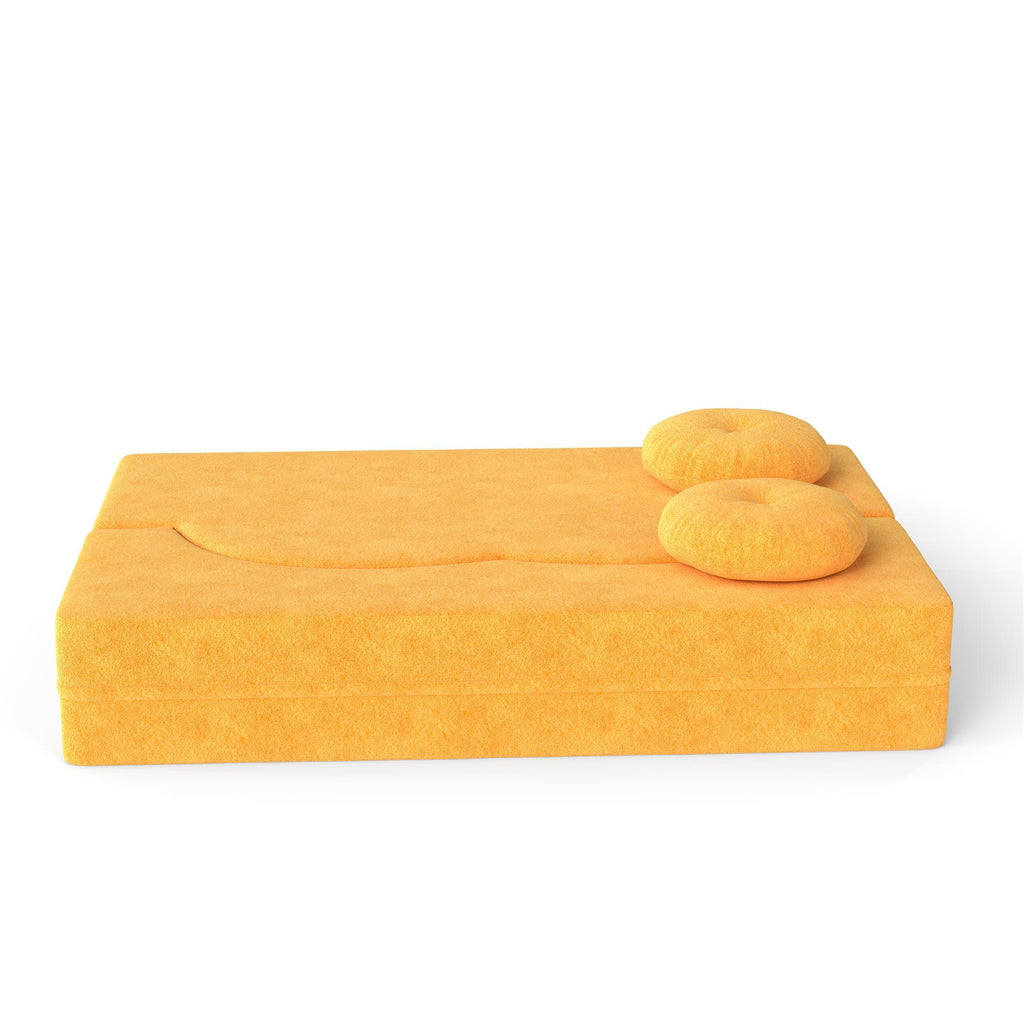 Folding Sofa Bed with Pillow, Twin Sleeper Sofa, Floor & Futon Loveseat Couch, Foam Folding Mattress Sleeper for Living Room, Guest Use, Office, Apartment, No Assembly Required, Yellow - Grand Goldman Shop