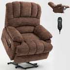 23' Seat Width and High Back Large Size Chenille Power Lift Recliner Chair with 8-Point Vibration Massage and Lumbar Heating, Brown - Grand Goldman Shop