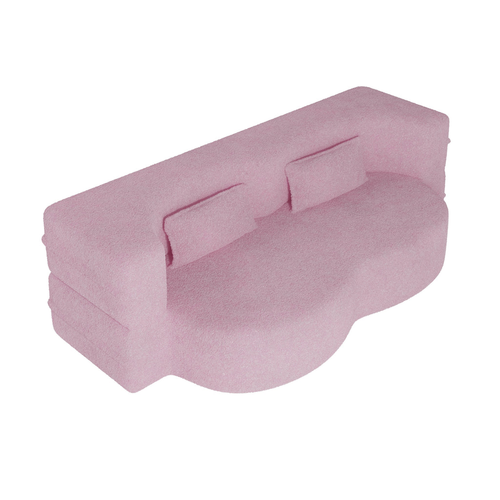 Modern Floor Sofa with 2 Pillows,Convertible Teddy Fabric Foam Filled Sleeper Sofa Bed,15 ' Full Size Folding Mattress for Living Room,Guest Bed,Playroom,No Assembly Required,Pink - Grand Goldman Shop