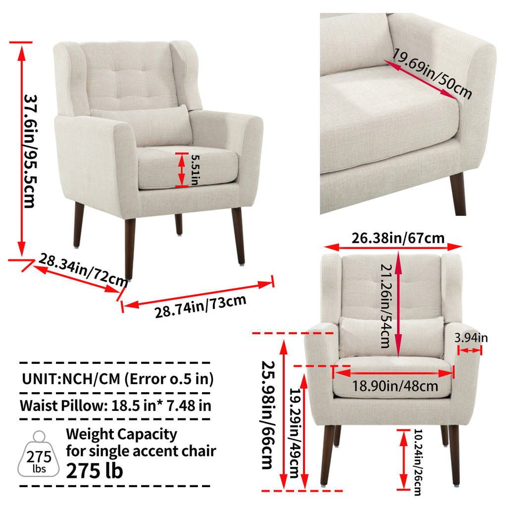 Modern Accent Chair Upholstered Foam Filled Living Room Chairs Comfy Reading Chair Mid Century Modern Chair with Chenille Fabric Lounge Arm Chairs Armchair for Living Room Bedroom (Beige) - Grand Goldman Shop