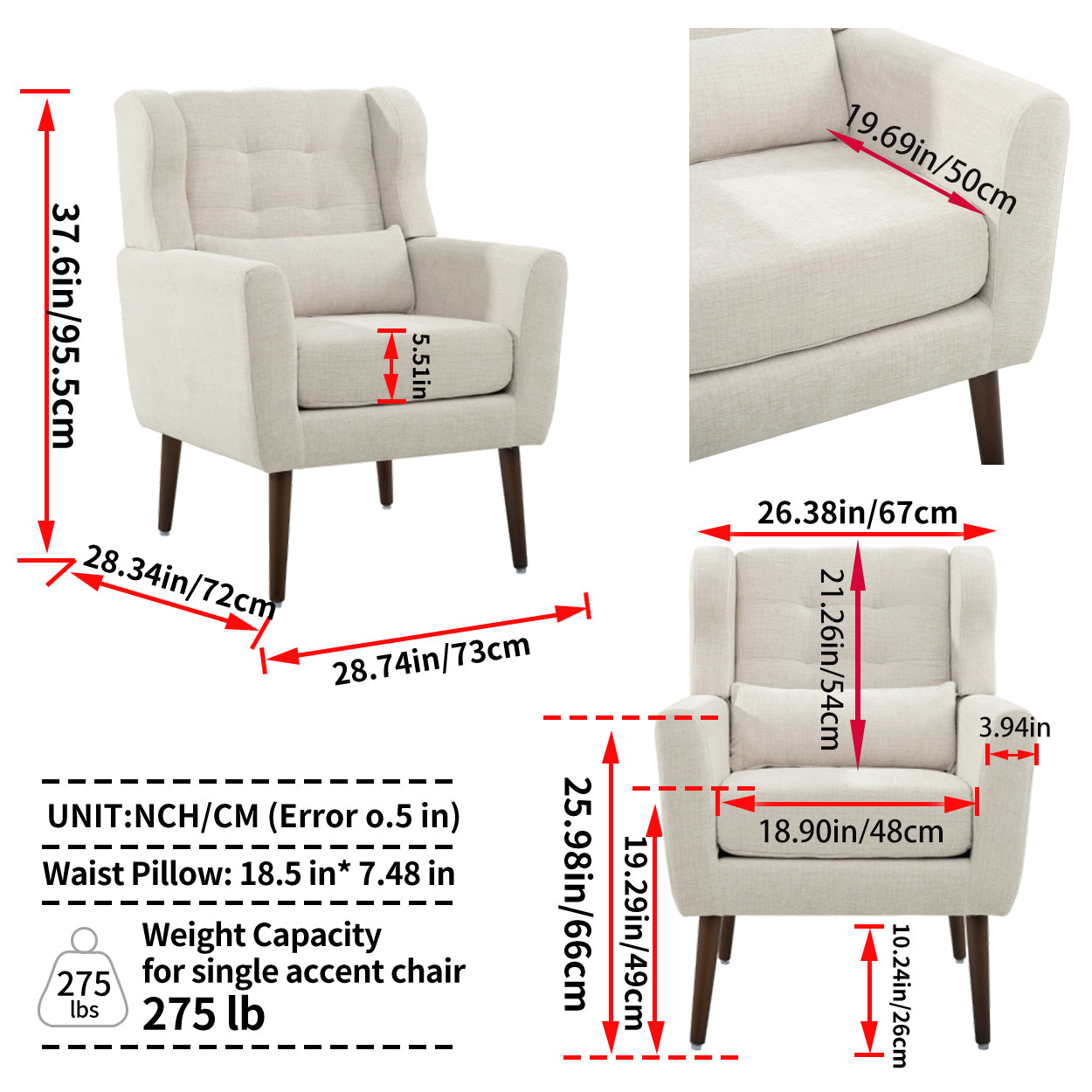 Modern Accent Chair Upholstered Foam Filled Living Room Chairs Comfy Reading Chair Mid Century Modern Chair with Chenille Fabric Lounge Arm Chairs Armchair for Living Room Bedroom (Beige) - Grand Goldman Shop