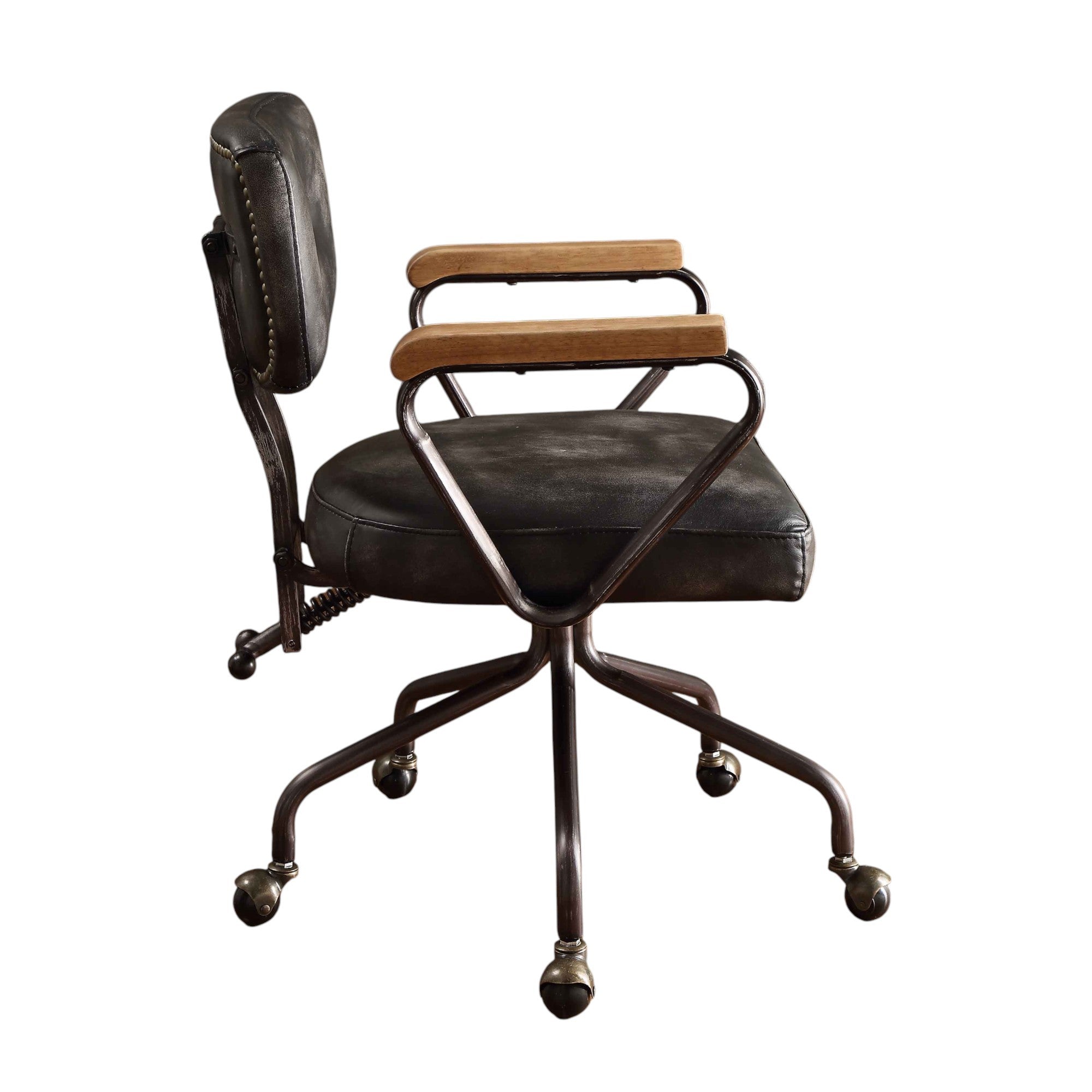 Hallie Vintage Black Top Grain Leather Office Chair | Premium Home Decor - Grand Goldman