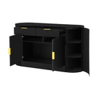 U_STYLE 55.1' Modern Storage Cabinet – 2 Doors & 2 Drawers, Stripe MDF Sideboard with Aluminum Handles, Curved Side Door & 3-Tier Shelves, Buffet Cabinet for Living Room, Bedroom, Dining Room - Grand Goldman Shop