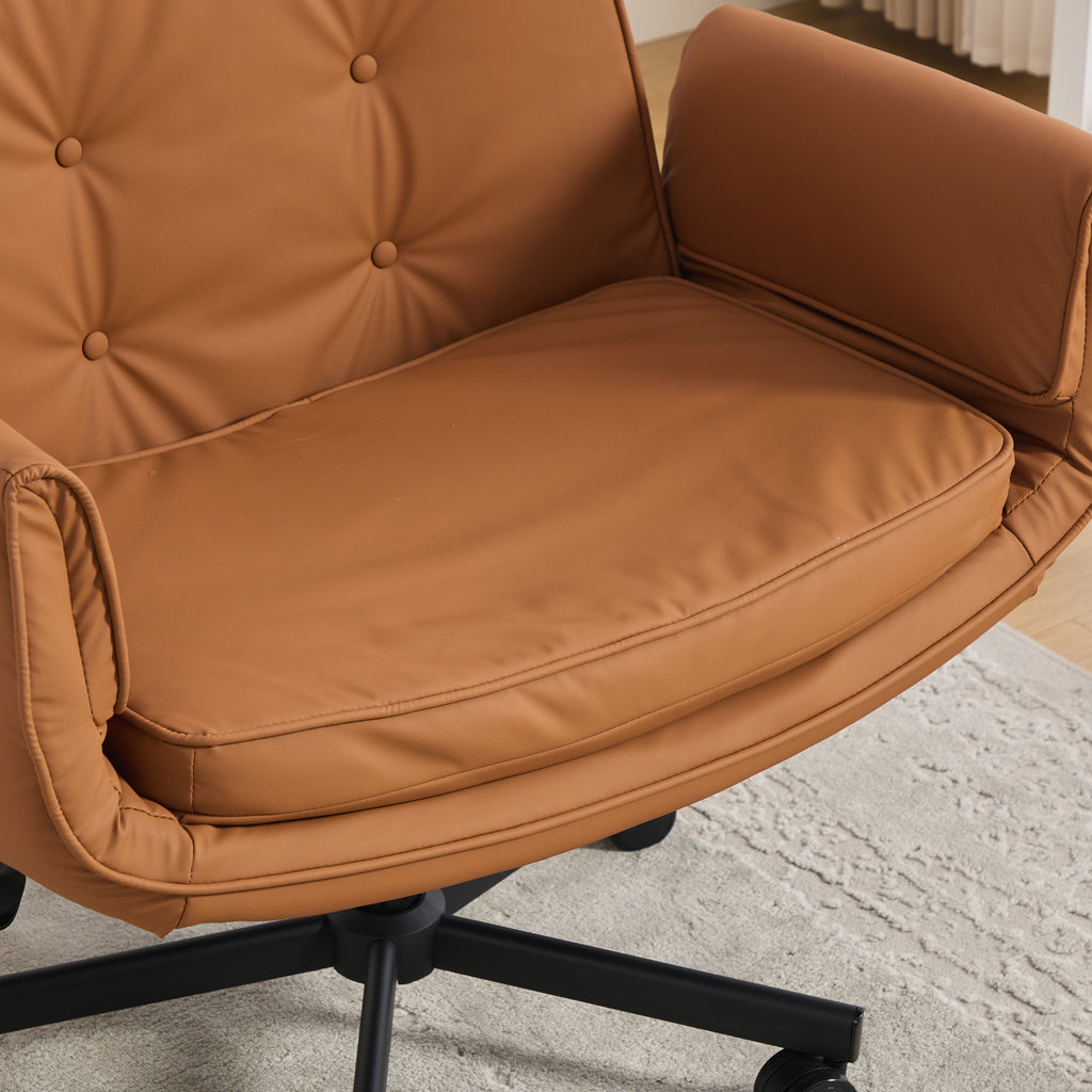 Criss Cross Chair with Adjustable Armrests & Wheels & Headrest, PU Lounge Vanity Desk Chair with Wide Seat for Cross-Legged S