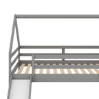 Gray House-Shape Twin Over Twin Bunk Bed with Slide and Ladder, Pine Wood and MDF, 77.4''L x 41.7''W x 70.9''H - Grand Goldman Shop