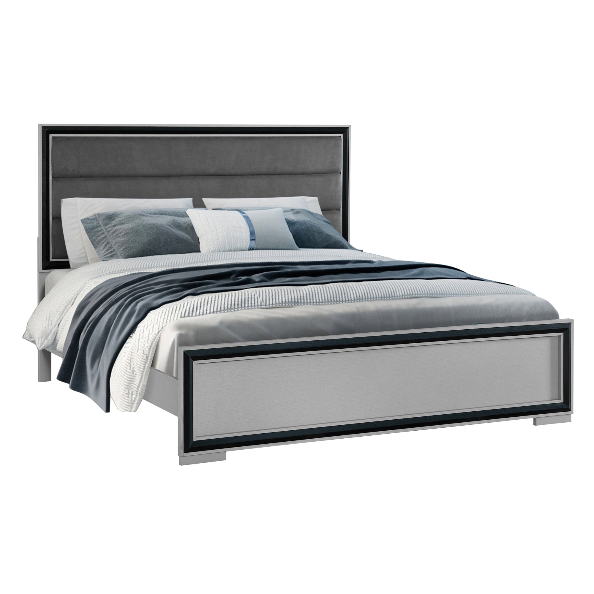 Adelaide Grey Black 5 Piece Queen Bedroom Set with Upholstered Headboard and LED Lighting - Grand Goldman Shop