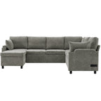 Versatile Light Grey Chenille Sectional Sofa Bed with Storage, Cup Holders & Charging Ports, 109.9' - Grand Goldman Shop