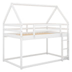 Twin over Twin Low Bunk Bed with Ladder, White - Grand Goldman Shop