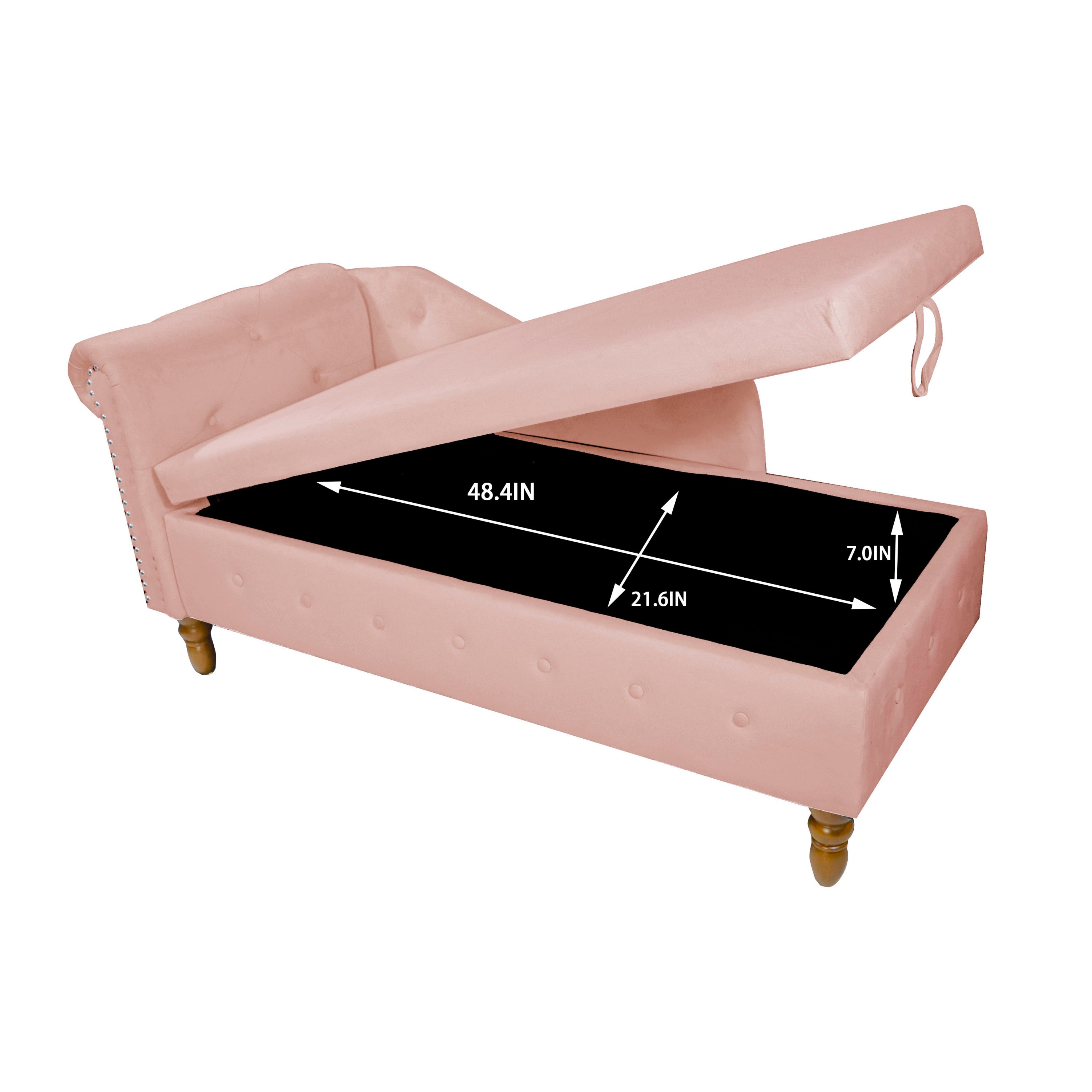 Pink Chaise Lounge Indoor, Velvet Lounge Chair for Bedroom with Storage & Pillow, Modern Upholstered Rolled Arm Chase Lounge for Sleeping with Nailhead Trim for Living Room Bedroom Office - Grand Goldman Shop