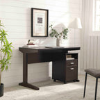 Home office desk with modesty panel and detached file cabinet on locking wheels with two drawers file drawer cubby shelf meta