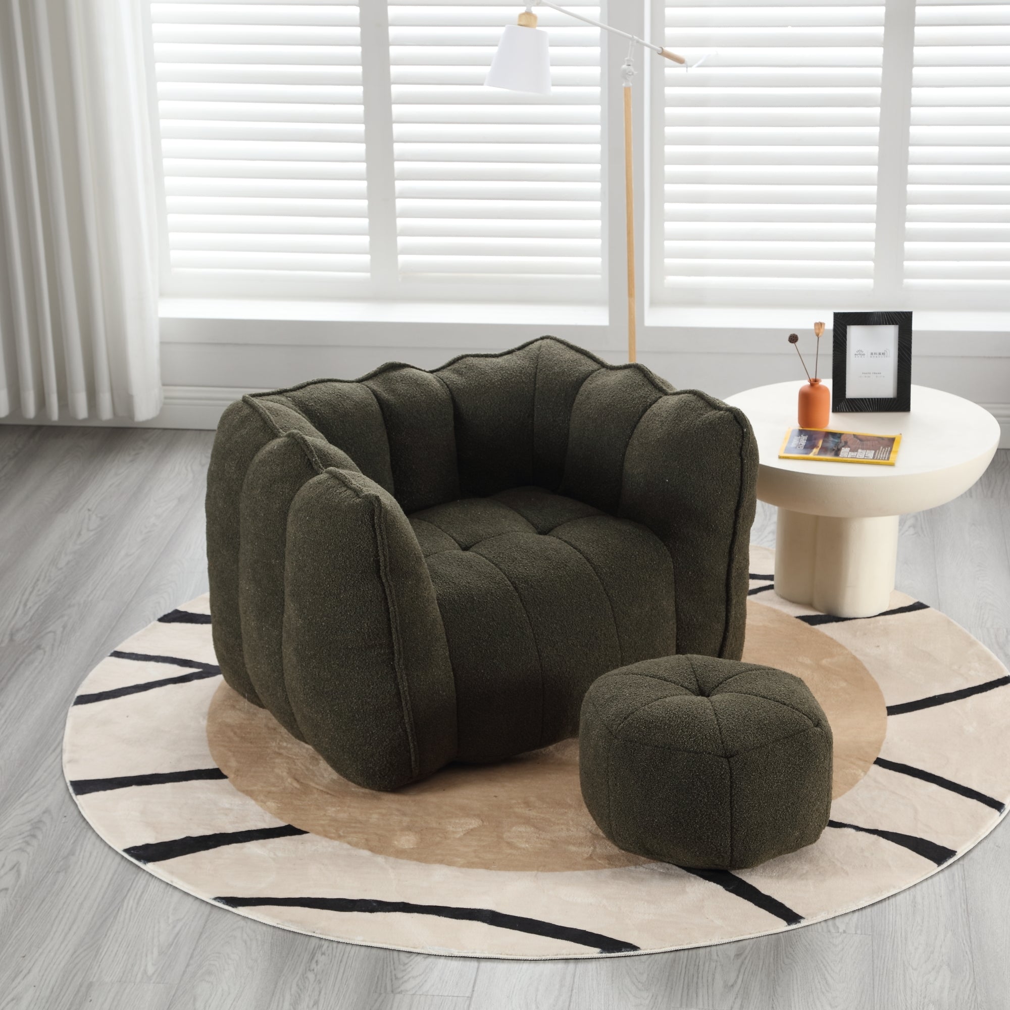 Soft Chenille Bean Bag Chair with High Resilient Foam for Living Room and Bedroom, Comfortable Square Lazy Sofa with Footstool for Adults - Grand Goldman Shop