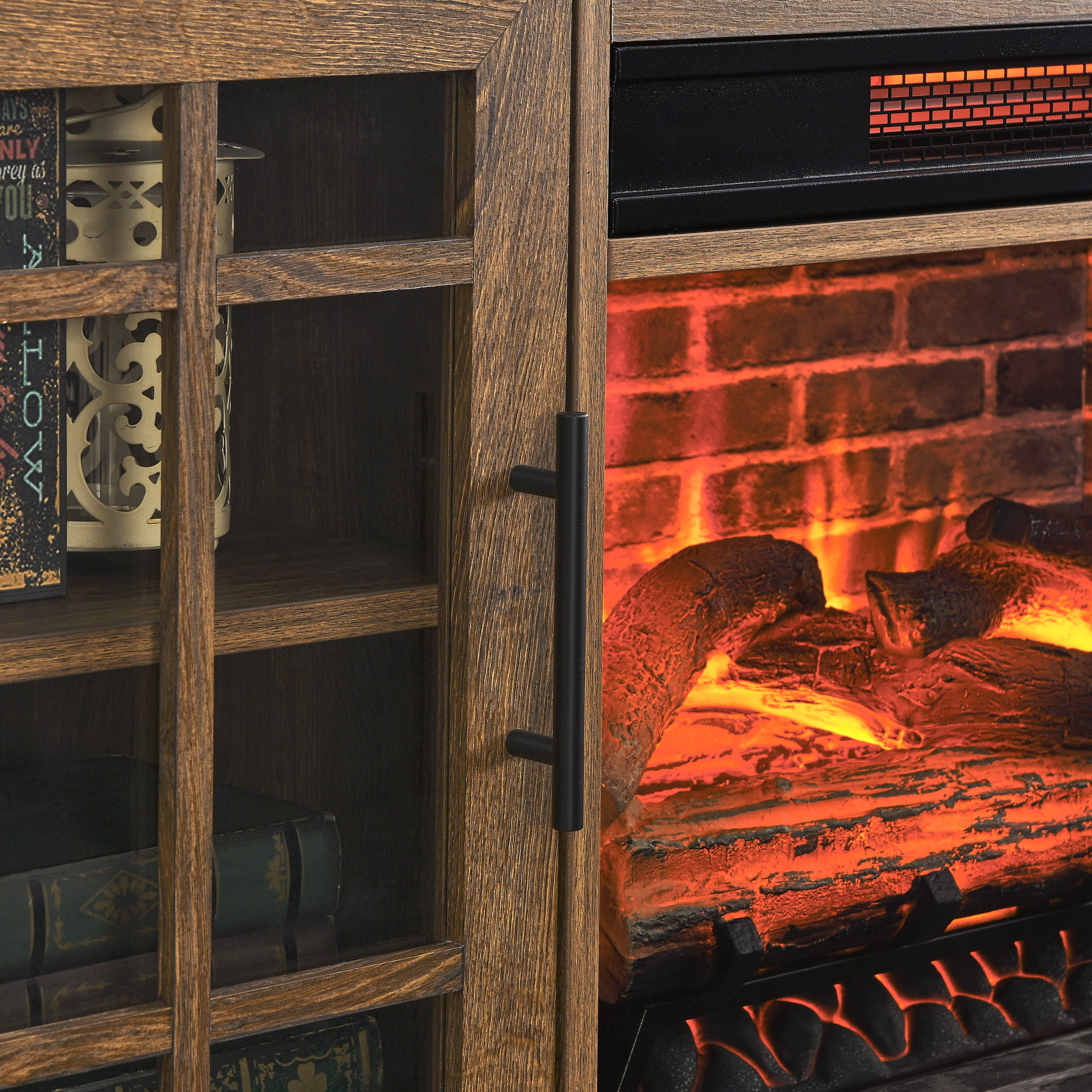55 inch TV Media Stand with Electric Fireplace KD Inserts Heater,Reclaimed Barnwood Color - Grand Goldman Shop