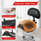 Saddle Stool with Back Support, Rolling Stools with Foot Rest, Ergonomic Adjustable Stool with Wheels, Backrest Adjustable Height & Angle for Salon Spa Tattoo Massage Swivel Stool Chair.(N753P243053B) - Grand Goldman Shop