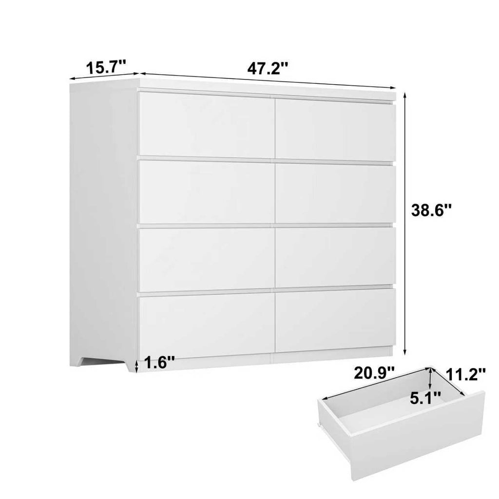 8 Drawers Dresser for Bedroom, Wood Bedroom Dresser Modern Drawer Chest, 8 Chest of Drawer, Tall Dresser for Closet, Dressers Organizer for Living Room, Closet, White - Grand Goldman Shop