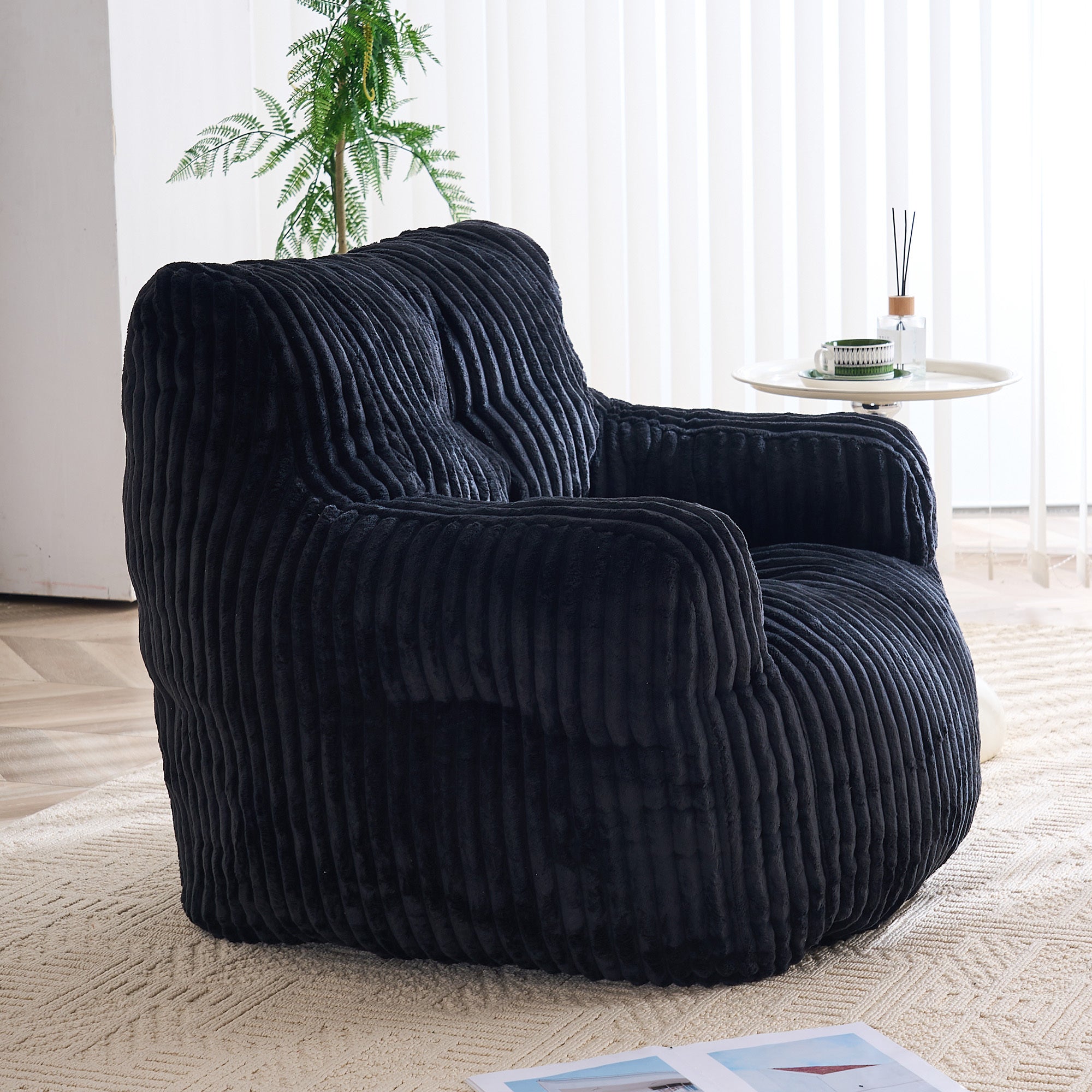 010-Soft Fluffy Corduroy Fabric Bean Bag Chair Filled With Memory Sponge,Black - Grand Goldman Shop