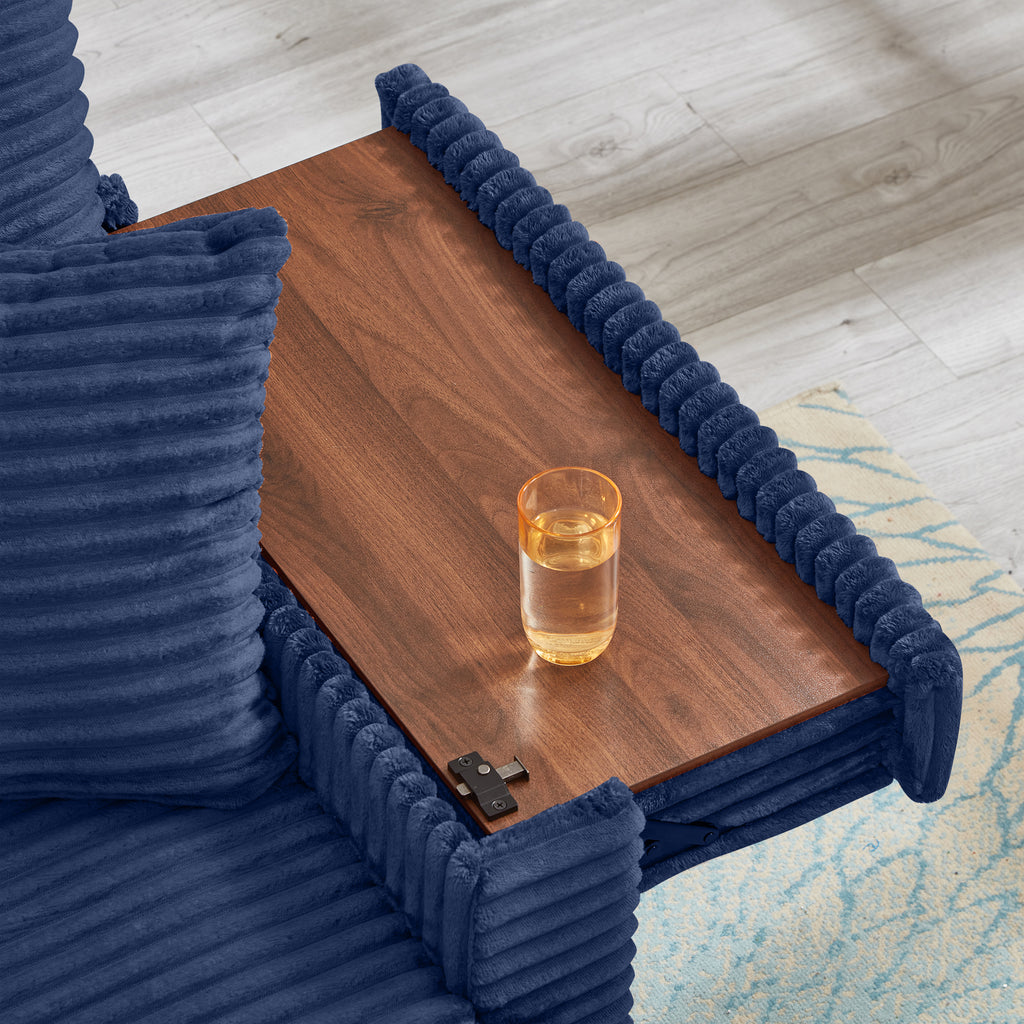 Comfortable Fluffy Corduroy Lazy Sofa, Storage Space for Big Loveseat, Super Soft Chaise Lounge with Double Ottomans and Table Board,Suitable for Chailiving - Grand Goldman Shop