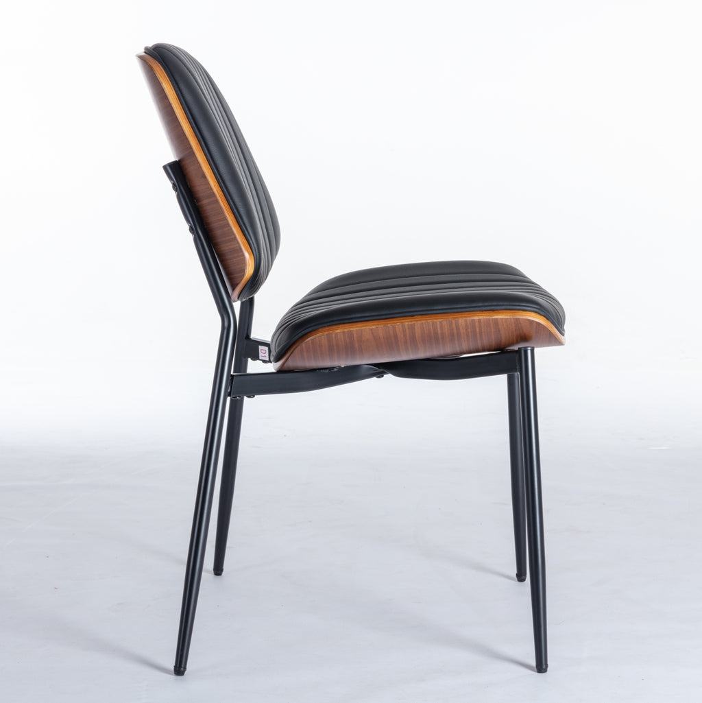 A&A Furniture, Dining Chairs Set of 2 Mid Century Modern Retro Faux Leather Chair with Walnut Bentwood Back Upholstered Seat Metal Legs Adjustable Foot for Kitchen Dining Room Chairs(Black PU) - Grand Goldman Shop
