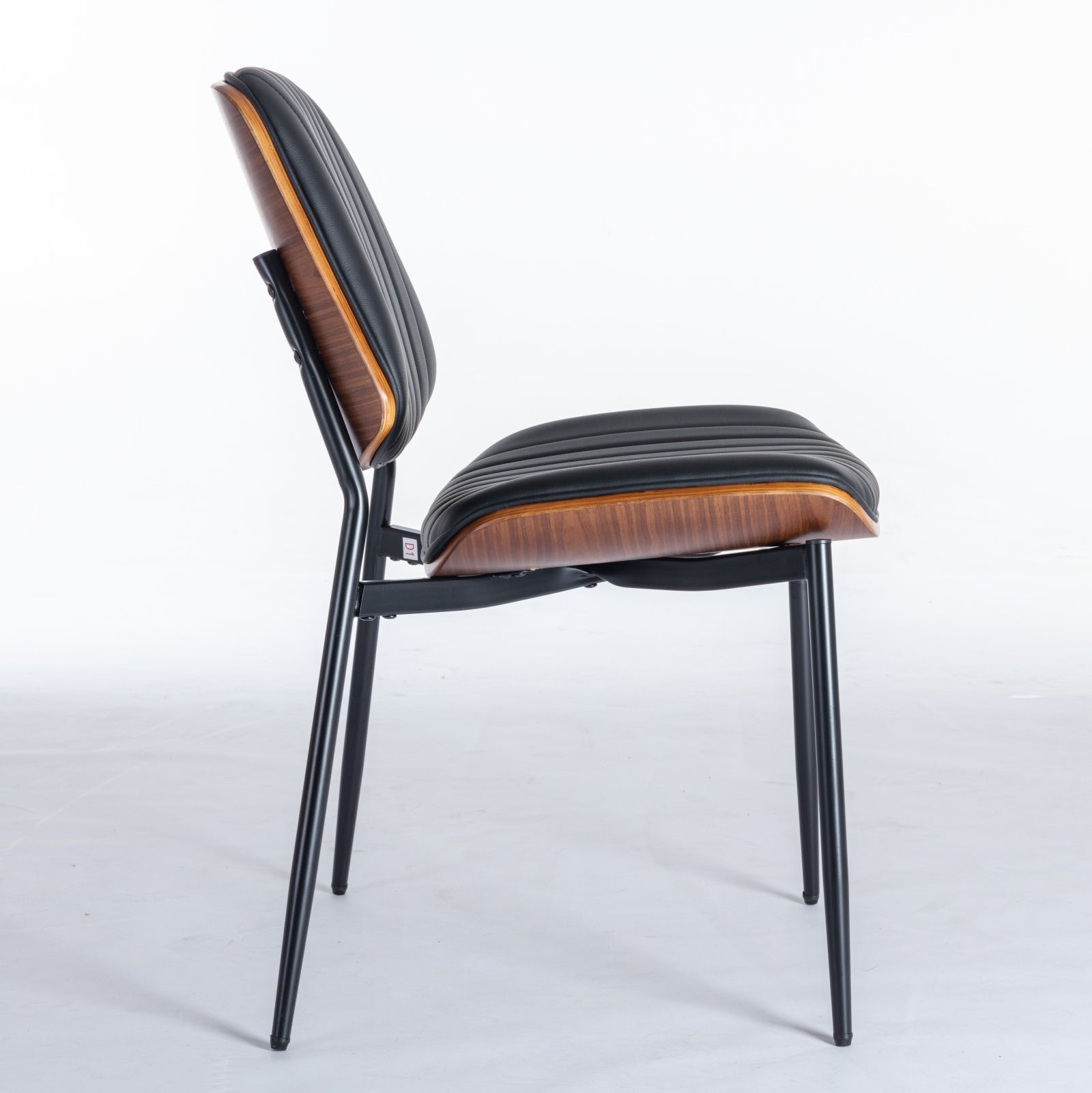 A&A Furniture, Dining Chairs Set of 2 Mid Century Modern Retro Faux Leather Chair with Walnut Bentwood Back Upholstered Seat Metal Legs Adjustable Foot for Kitchen Dining Room Chairs(Black PU) - Grand Goldman Shop
