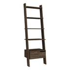 Ladder Bookcase, One Drawer, Five Open Shelves, Dark Walnut | Premium Home Decor - Grand Goldman