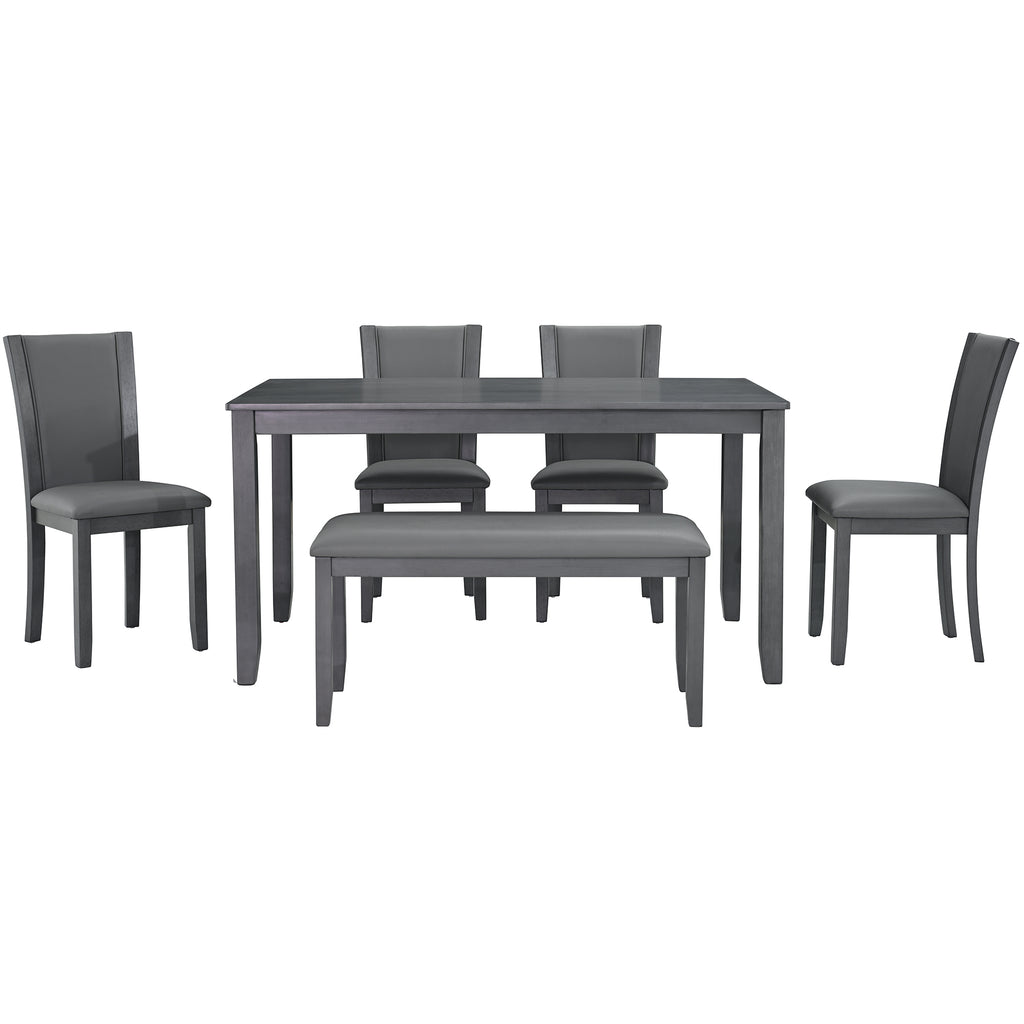 Modern 6-Piece Dining Table Set with Bench and Chairs for Dining Room or Kitchen – Grey - Grand Goldman Shop
