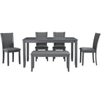 Modern 6-Piece Dining Table Set with Bench and Chairs for Dining Room or Kitchen – Grey - Grand Goldman Shop