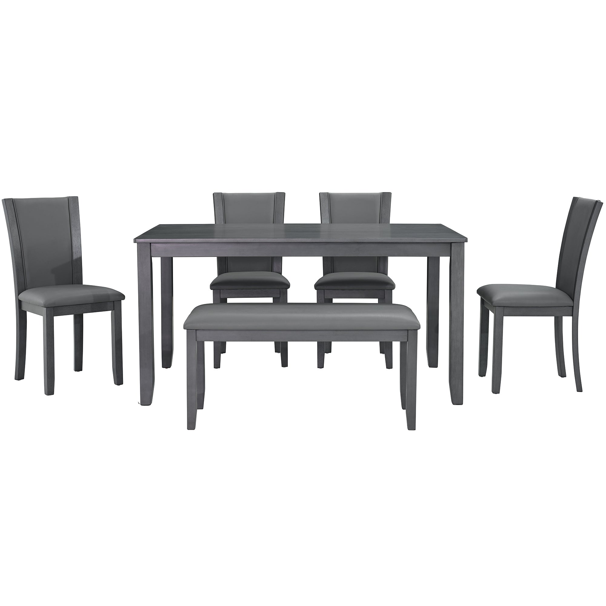 Modern 6-Piece Dining Table Set with Bench and Chairs for Dining Room or Kitchen – Grey - Grand Goldman Shop