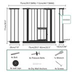 Baby Gate with Cat Door, 29.5-44.1' Metal Pet Door for Stairs & Doorways,Pressure Mounted,No Tools Needed, Black - Grand Gold