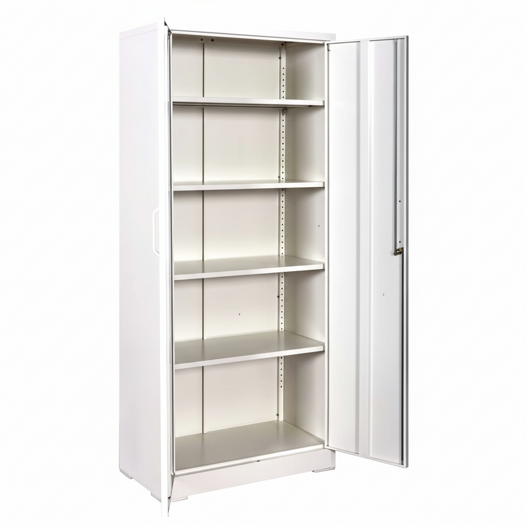 Ironclad 71' Cream White Metal Storage Cabinet with Locking Doors and 4 Adjustable Shelves, Heavy-Duty Steel for Garage, Laun