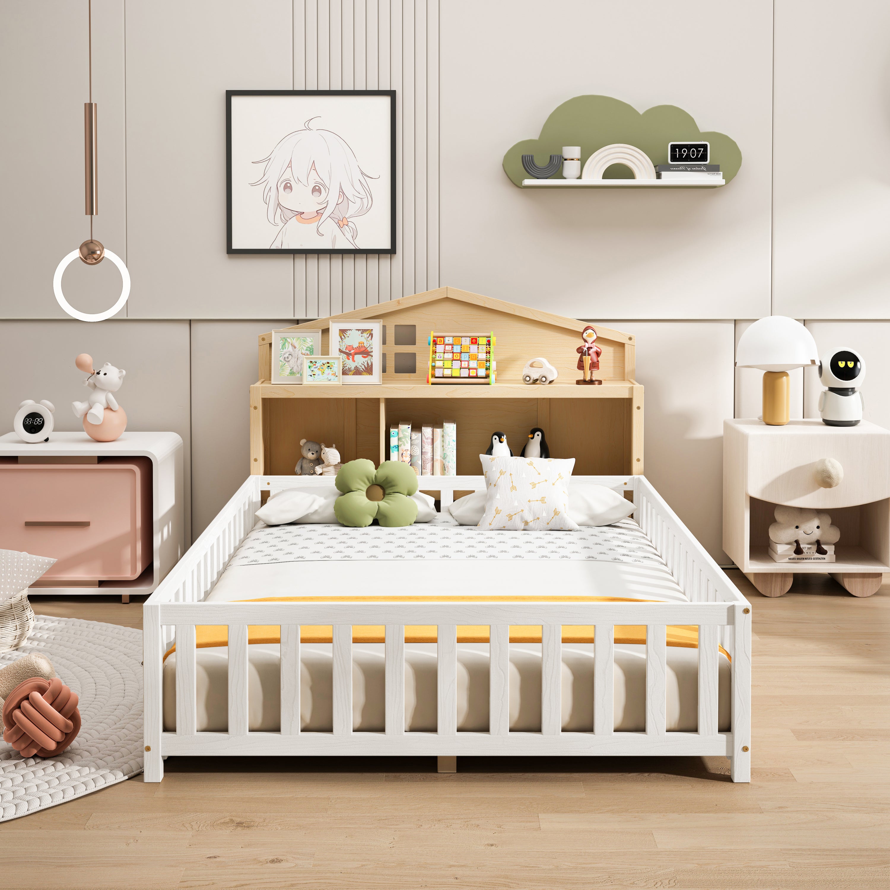 Headboard Storage Cabinet for Full-size Montessori Floor Bed Natural,Freely collocation - Grand Goldman Shop